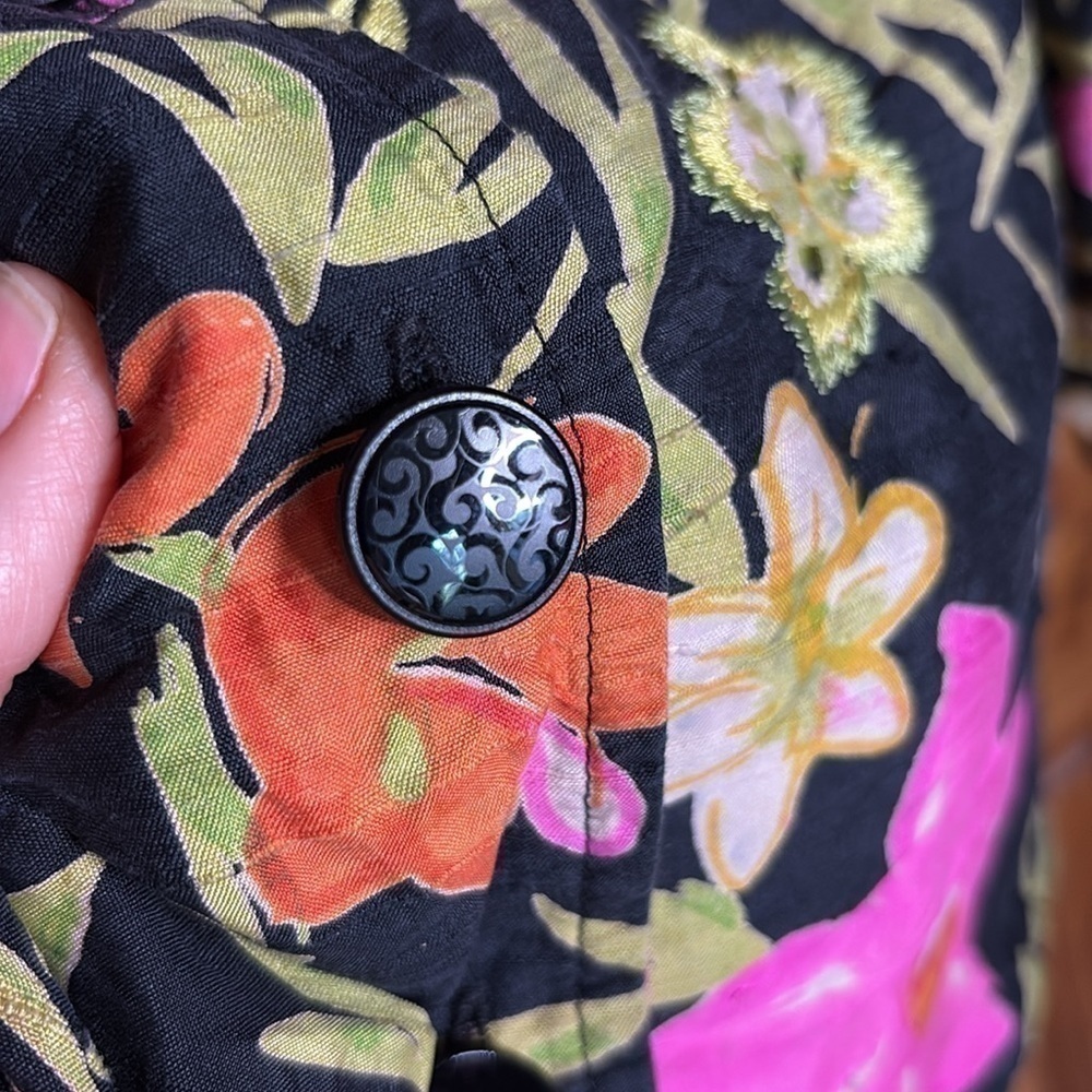 VINTAGE Laura Ashley Petite Silk Floral Blazer Jacket lightweight cropped sz S - Picture 8 of 16